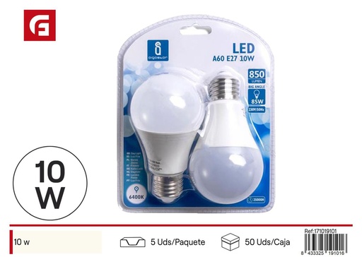 [171019101] Bombilla LED A60 E27 10W 2 piezas 6500K para iluminación