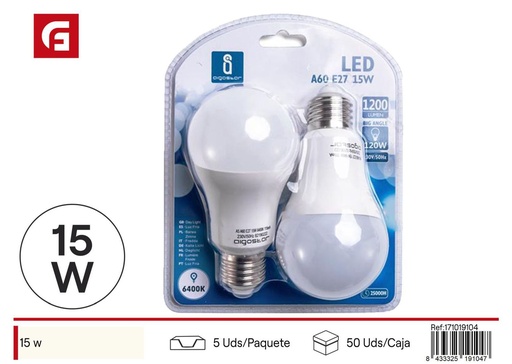 [171019104] Bombilla LED A60 E27 15W 2 uds. 6500K para iluminación