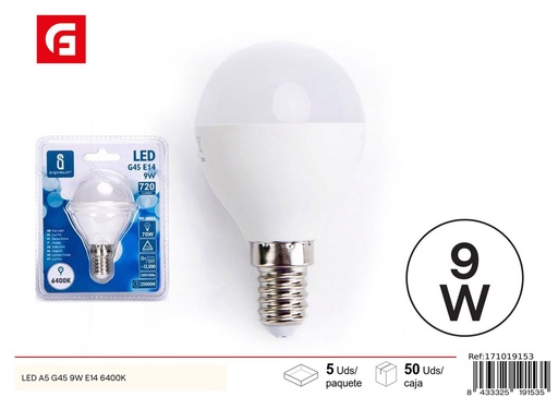 [171019153] Bombilla LED G45 E14 9W 6500K - Iluminación LED eficiente