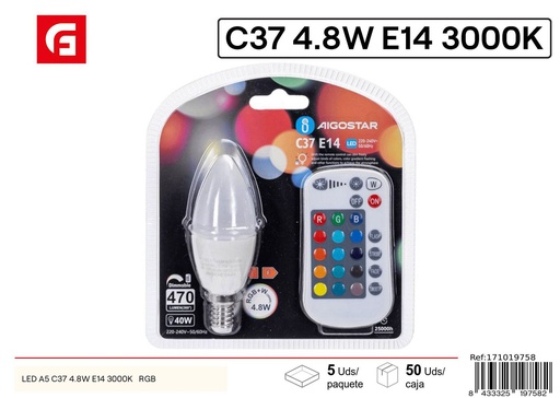 [171019758] Lámpara LED C37 E14 4.8W RGB 3000K+RGB