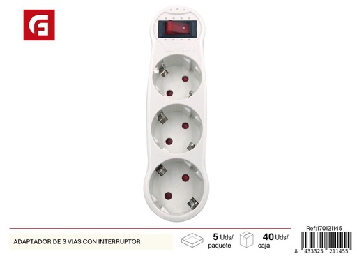 [170121145] Adaptador de 3 vías con interruptor - Suministros eléctricos