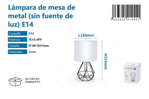 [171021255] Lámpara de mesa de metal E14 max 40W para hogar