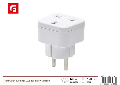 [171021375] Adaptador blanco de viaje de inglés a europeo - Accesorios eléctricos portátiles