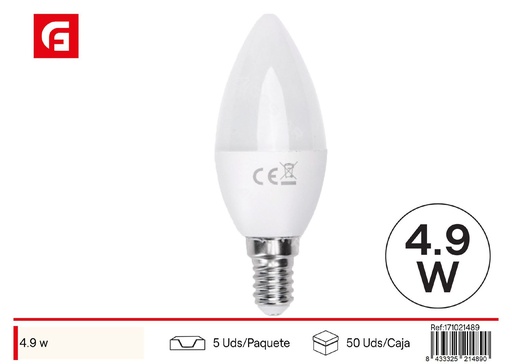 [171021489] Bombilla LED C37 E14 4.9W 3000K para iluminación