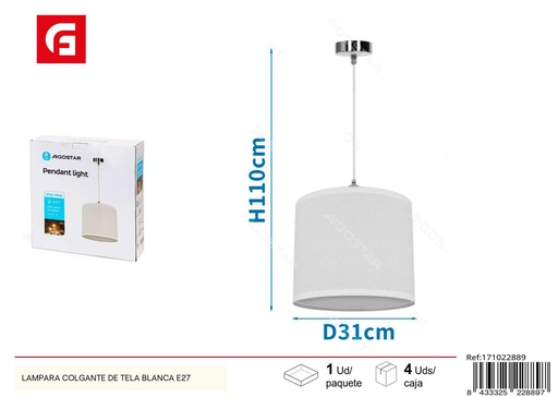 [171022889] Lámpara colgante de tela blanca E27 para techo