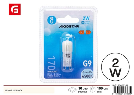 [171028381] Lámpara LED blanco lechoso G9 2W 6500K para iluminación eficiente