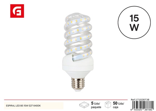 [171028738] Bombilla LED Espiral E27 15W 6500K - Iluminación y ahorro energético