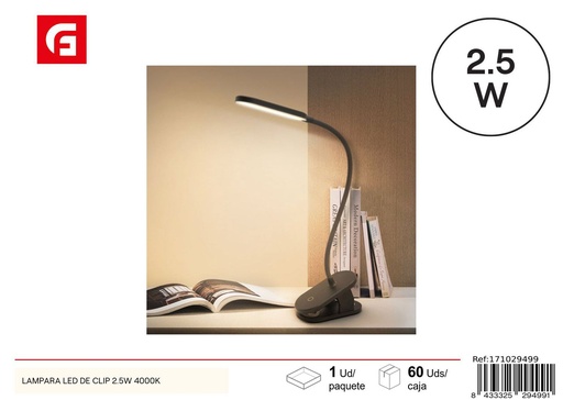 [171029499] Lámpara LED de clip con enchufe 2.5W 4000K - Iluminación de mesa