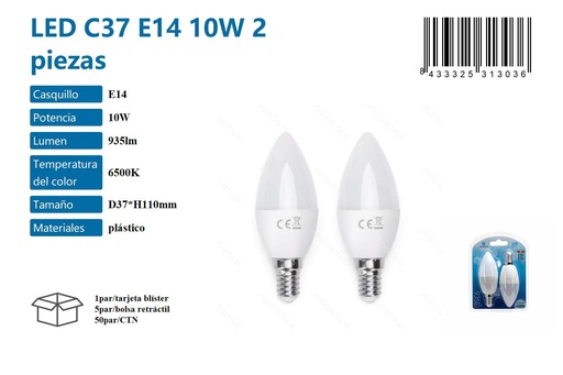 [171031303] Bombilla LED C37 E14 2pcs 6500K para iluminación