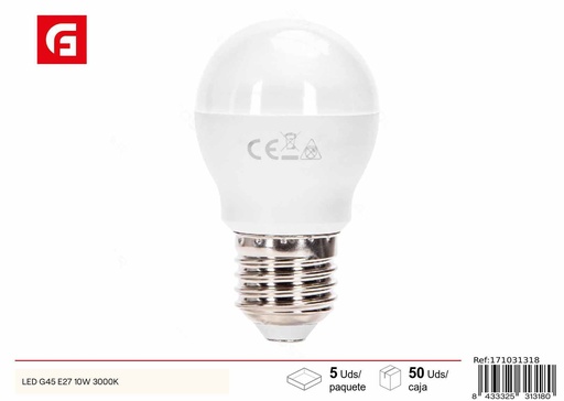 [171031318] Bombilla LED G45 E27 10W 3000K - Iluminación LED eficiente
