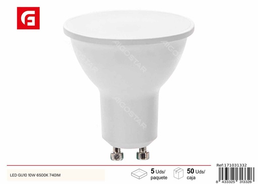 [171031332] Bombilla LED GU10 10W 6500K 740lm para iluminación