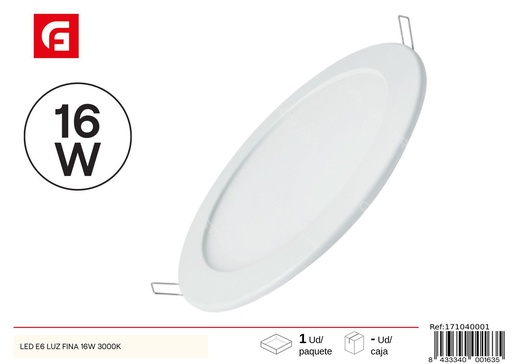 [171040001] Bombilla LED E6 luz fina 16W 3000K para iluminación