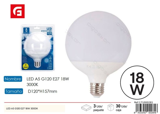 [171000281] Bombilla LED G120 E27 18W 3000K