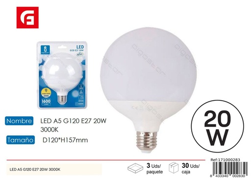 [171000283] Bombilla LED G120 E27 20W 3000K