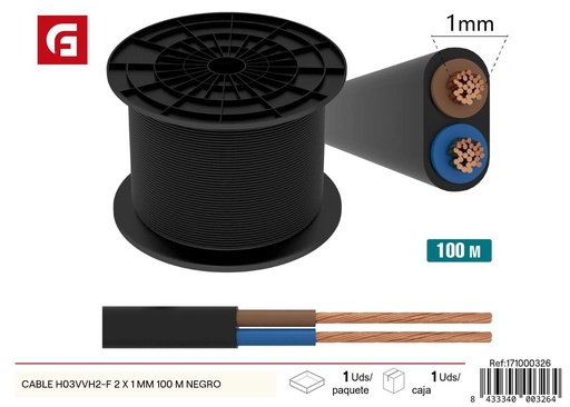 [171000326] Cable eléctrico H03VVH2-F 2x1mm 100m negro