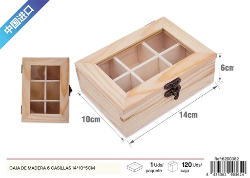 [6200362] Caja de madera 6 casillas 14x10x5cm para organización