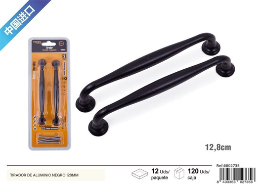 [6802735] Tirador de aluminio negro 128mm - Accesorio para muebles