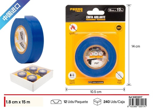 [6803017] Cinta aislante antiflama azul 18mm x 15m - Herramientas y adhesivos