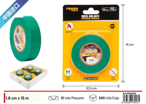 [6803018] Cinta aislante antiflama verde 18mm x 15m - Herramientas y adhesivos