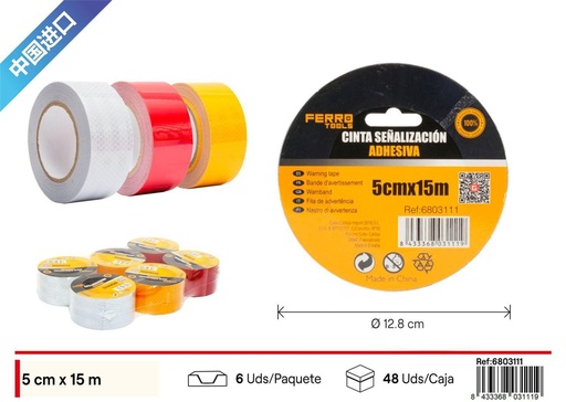 [6803111] Cinta adhesiva reflectante de advertencia 5cm*15m - Herramientas de ferretería