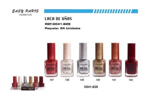 [D041-B28] Laca de uñas metalizada 24/u para manicura