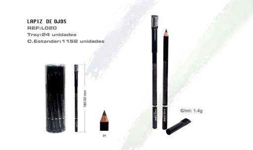 [L020] Lápiz perfilador de ojos negro 24/u para maquillaje