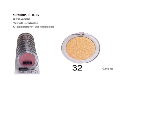 [AG02-32] Sombra de ojos dorada 9/u para maquillaje