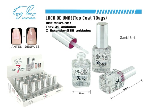 [D047-001] Top coat 7 days Easy Paris 24/u para manicura y pedicura