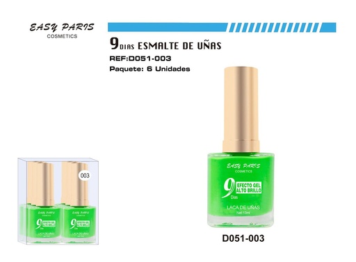 [D051-003] Esmalte de uñas 9 días 6/u 144/u