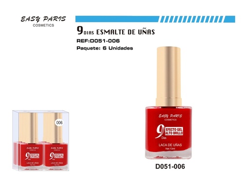 [D051-006] Esmalte de uñas 9 días 6/u