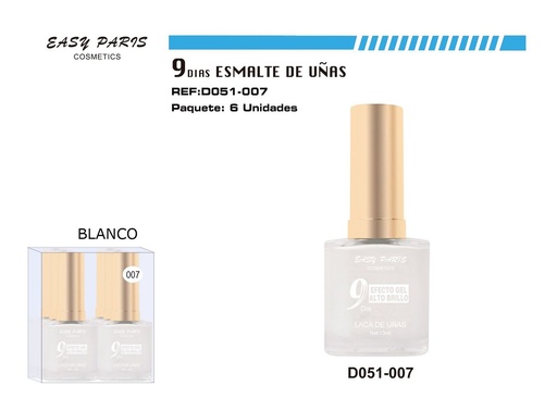 [D051-007] Laca de uñas 9 días blanco 6/u para manicura