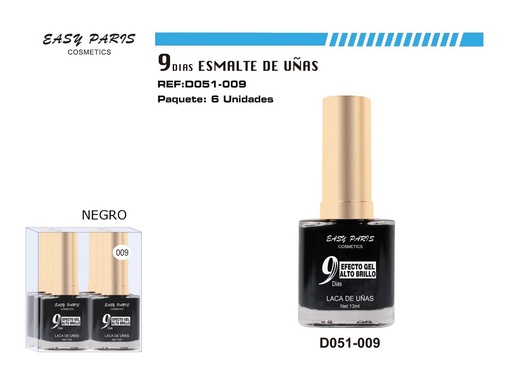 [D051-009] Esmalte de uñas negro de 9 días 6/u 144/u