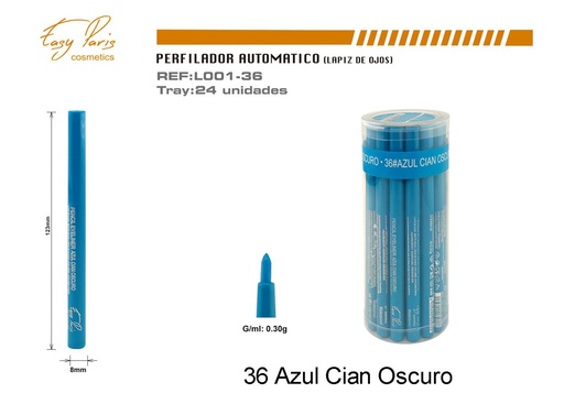 [L001-36] Perfilador automático azul cian oscuro 24 pcs - Cosméticos