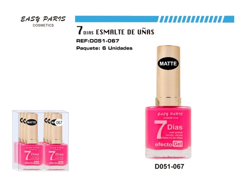 [D051-067] Laca de uñas 9 días fucsia mate 6/u para manicura