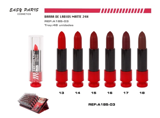 [A185-03] Barra de labios mate 24H 48/u para maquillaje