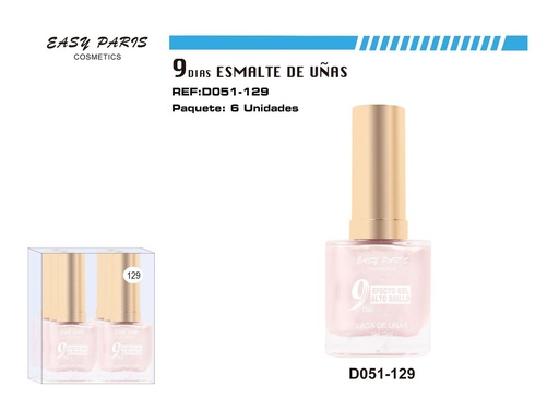 [D051-129] Esmalte de uñas laca 9 días pink perla 6/u para manicura