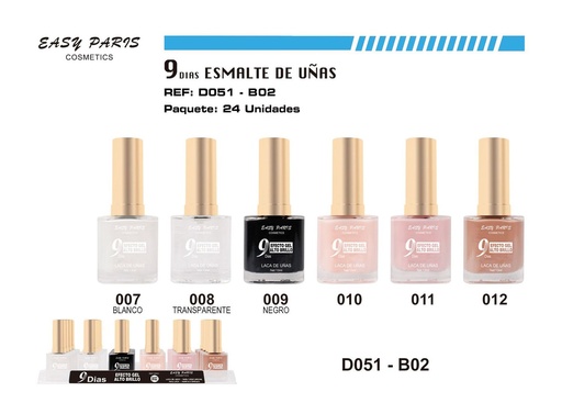 [D051-B02] Esmalte de uñas de larga duración 9 días 24/u