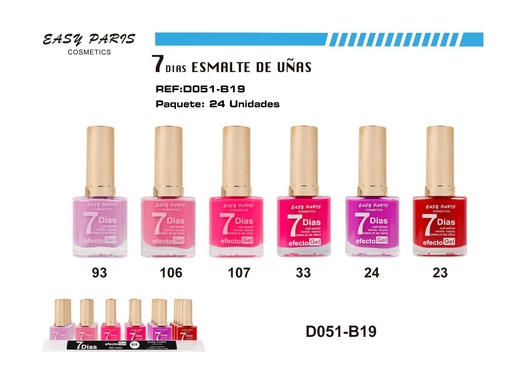 [D051-B19] Laca de Uñas 7 Días 24/u - Esmaltes de uñas