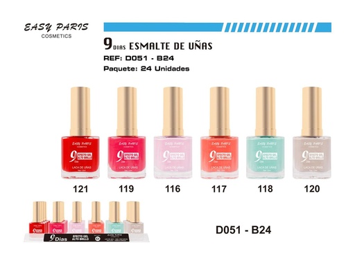 [D051-B24] Esmalte de uñas larga duración 9 días 24/u para manicura