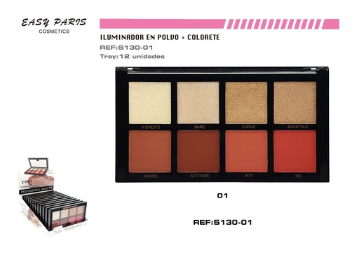 [S130-01] Kit de maquillaje compacto + colorete + iluminador 12U - Productos de maquillaje