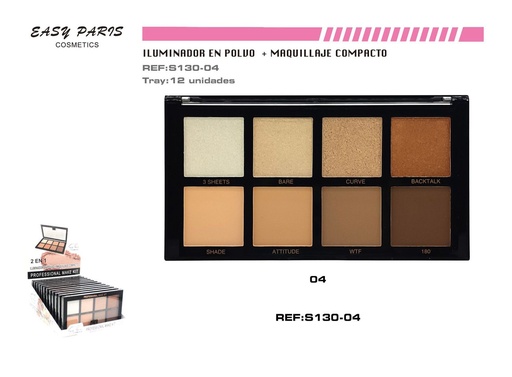 [S130-04] Kit de maquillaje compacto + colorete + iluminador 12U - Productos de maquillaje