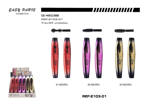 [E103-01] Máscaras de pestañas negras 4D volumen 3 modelos 24 unidades - Maquillaje y belleza
