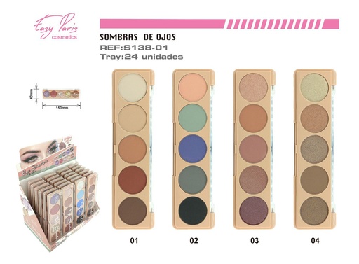 [S138-01] Sombra de ojos 5 colores 24/u para maquillaje de ojos