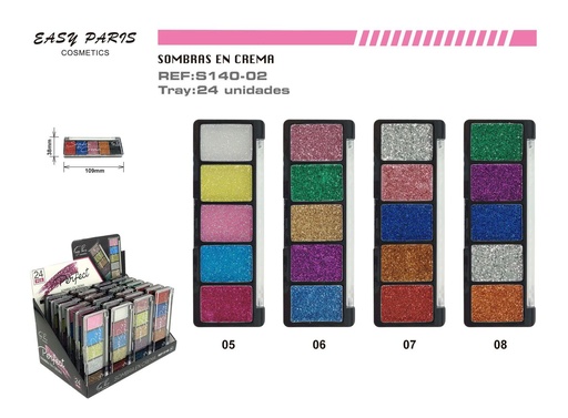 [S140-02] Sombra de ojos en crema 5 colores 24/u para maquillaje