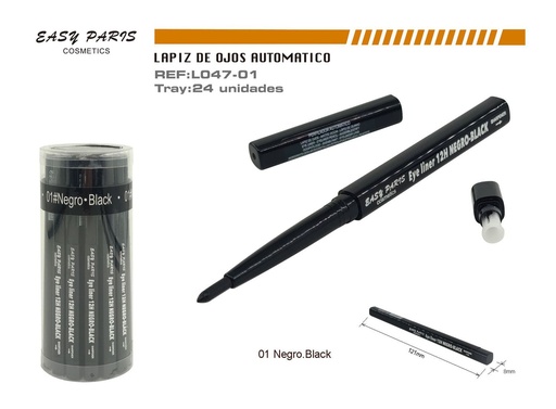 [L047-01] Perfilador de ojos automático negro 12h con sacapuntas 24/u para maquillaje