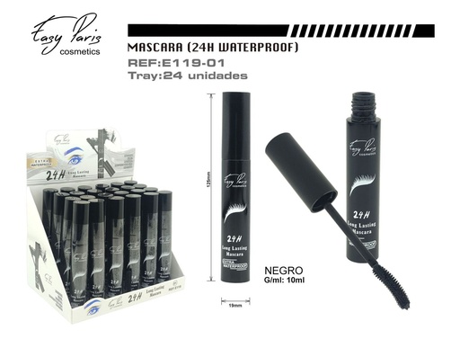 [E119-01] Máscara de pestañas waterproof negra 24/u maquillaje