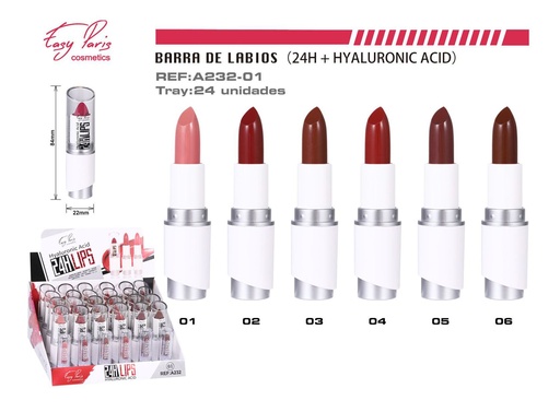 [A232-01] Bálsamo labial fijo con ácido hialurónico 24/u para maquillaje