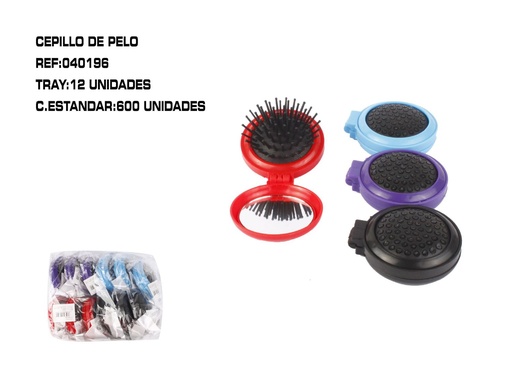 [040196] Cepillo plegable con espejo 12/u para cabello y maquillaje