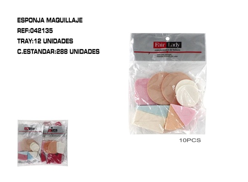 [042135] Juego de 10 esponjas de maquillaje 12/u para aplicación de cosméticos