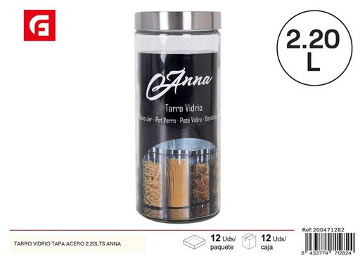 [200471282] Tarro de vidrio con tapa de acero 2.2lts Anna para almacenamiento de alimentos